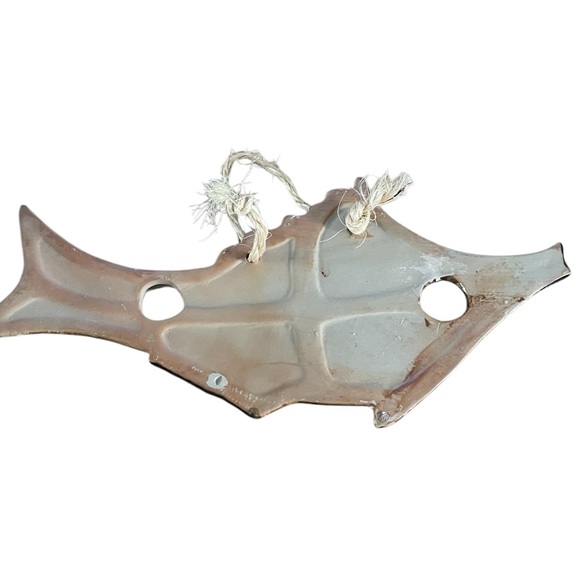 Ceramic Studio Pottery Art - Fish Wall Hanging - Brown Tan Blue - Coastal- Beach - Picture 5 of 6